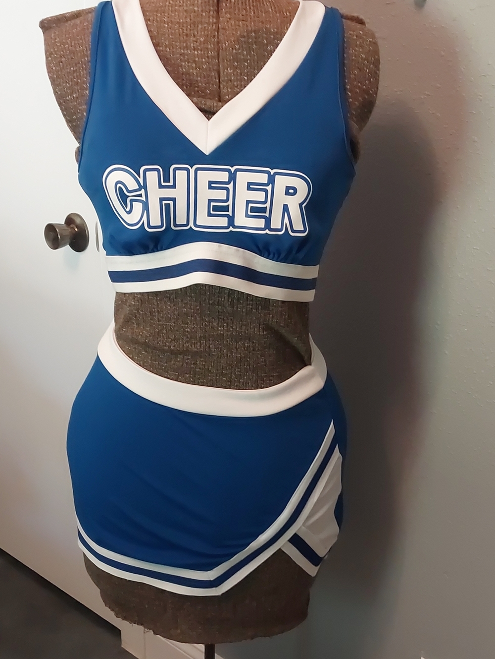 Blue and White Cheer Crop Top and Skirt Set
